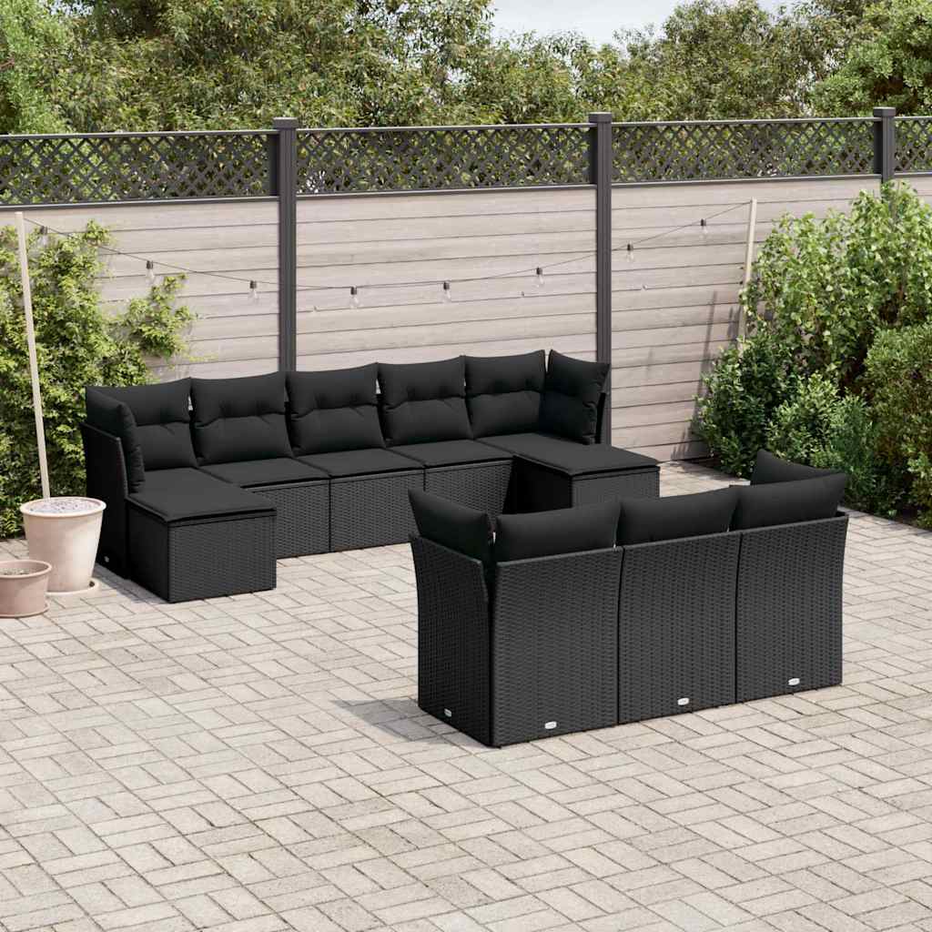 Set Divani da Giardino 10pz con Cuscini in Polyrattan Nero | homemem39