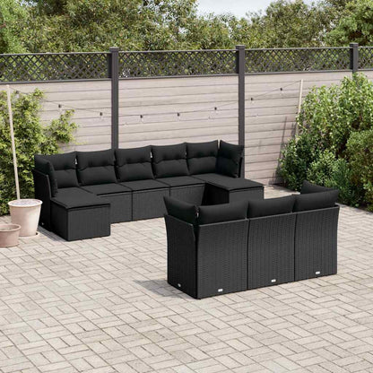 Set Divani da Giardino 10pz con Cuscini in Polyrattan Nero | homemem39