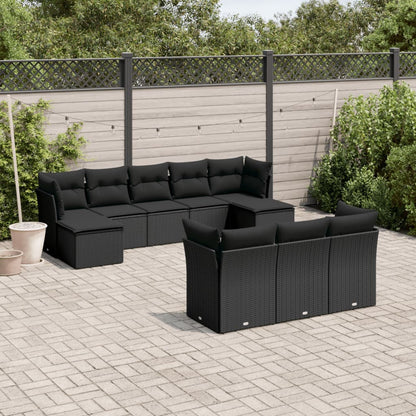 Set Divani da Giardino 10pz con Cuscini in Polyrattan Nero - homemem39
