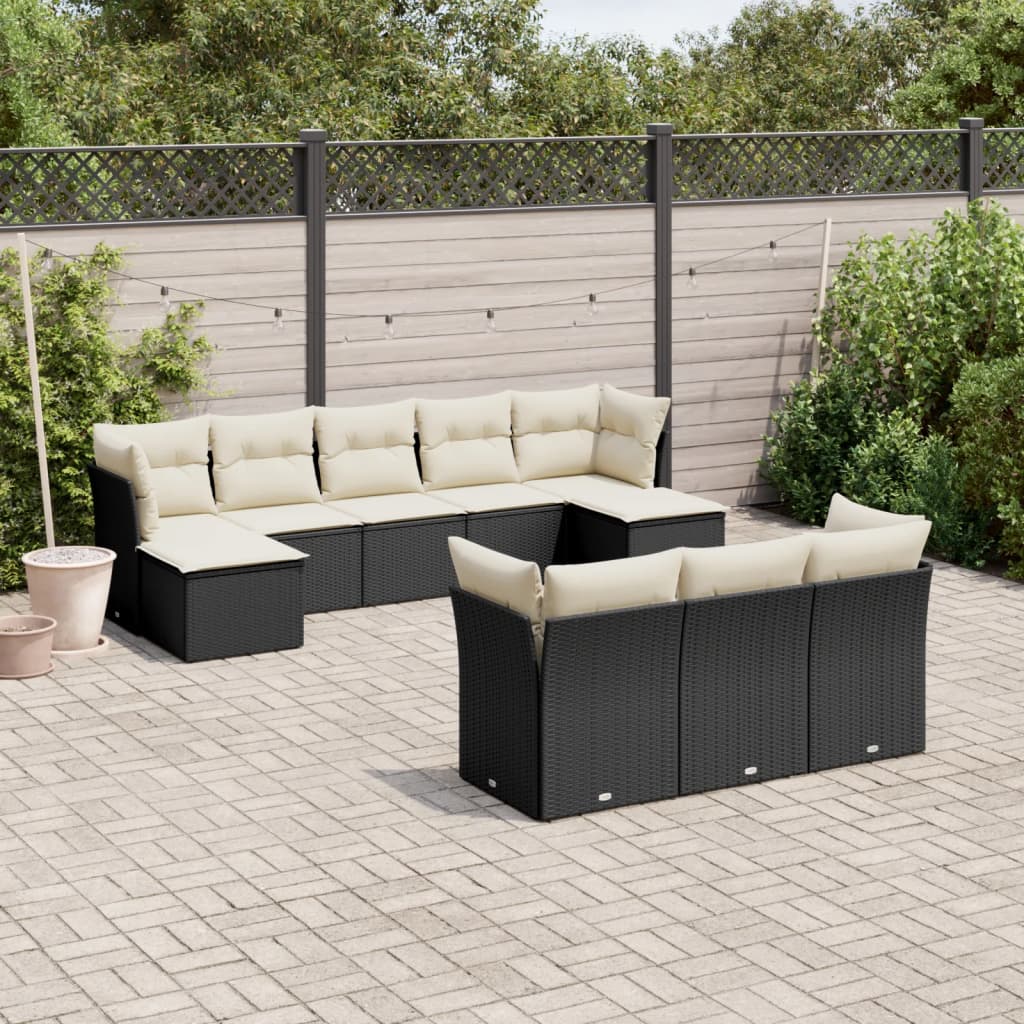 Set Divani da Giardino 10pz con Cuscini in Polyrattan Nero | homemem39