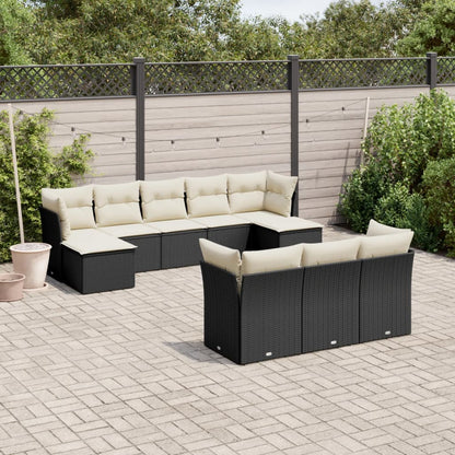 Set Divani da Giardino 10pz con Cuscini in Polyrattan Nero | homemem39