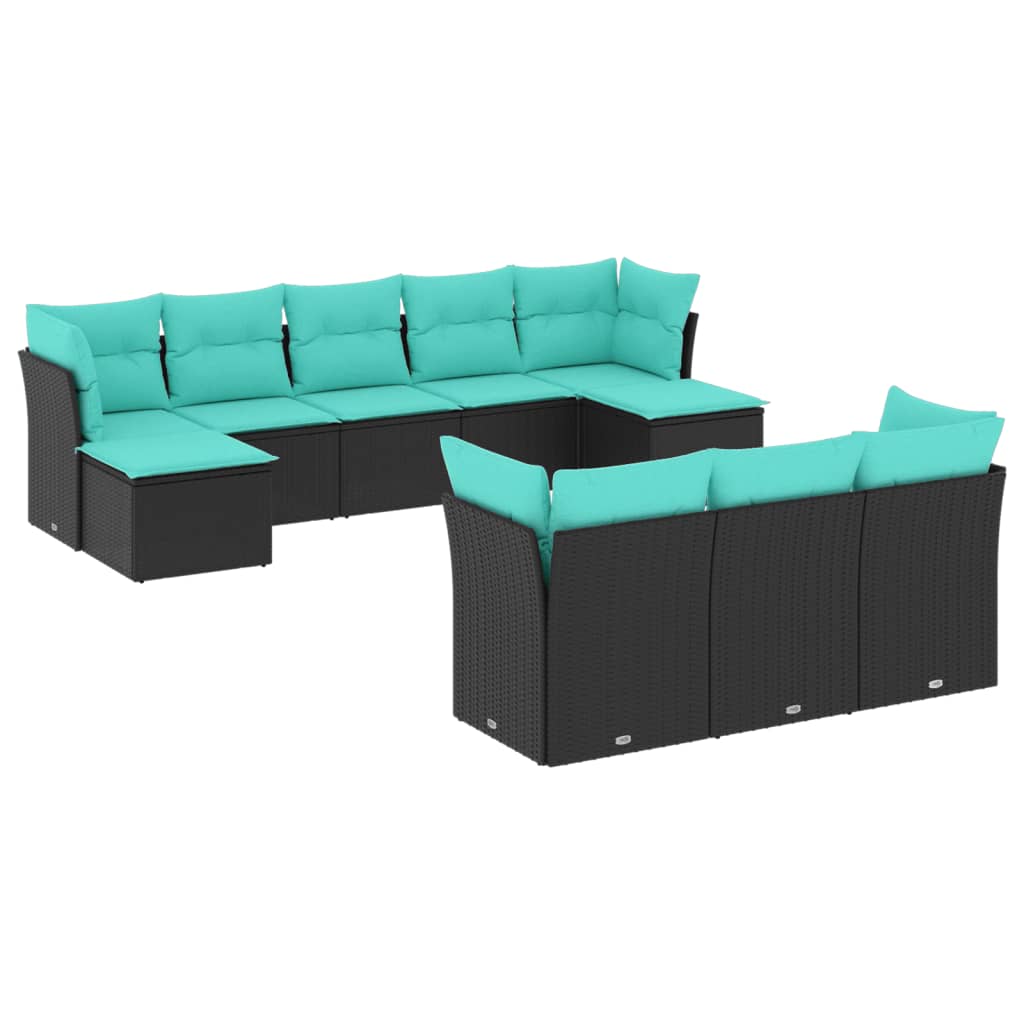 Set Divani da Giardino 10 pz con Cuscini Nero in Polyrattan | homemem39