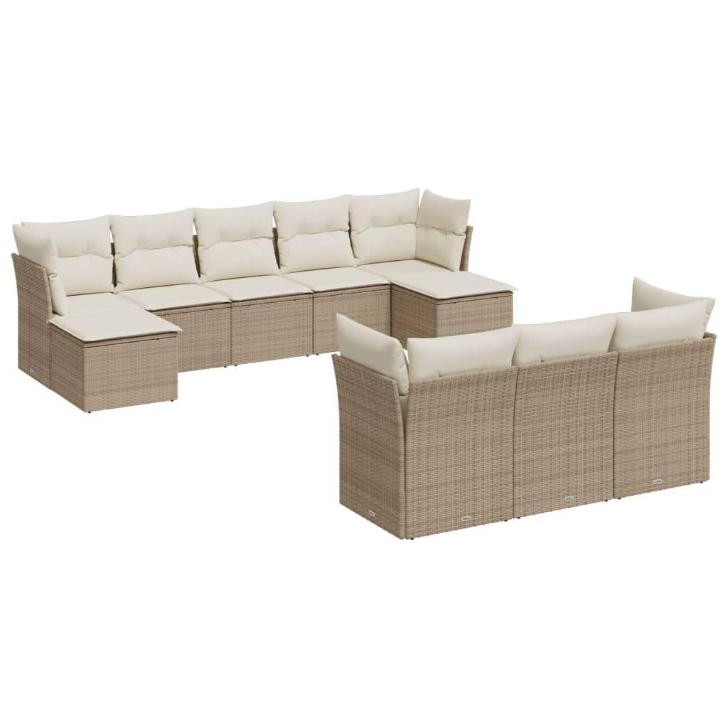 Set Divano da Giardino 10 pz con Cuscini Beige in Polyrattan - homemem39