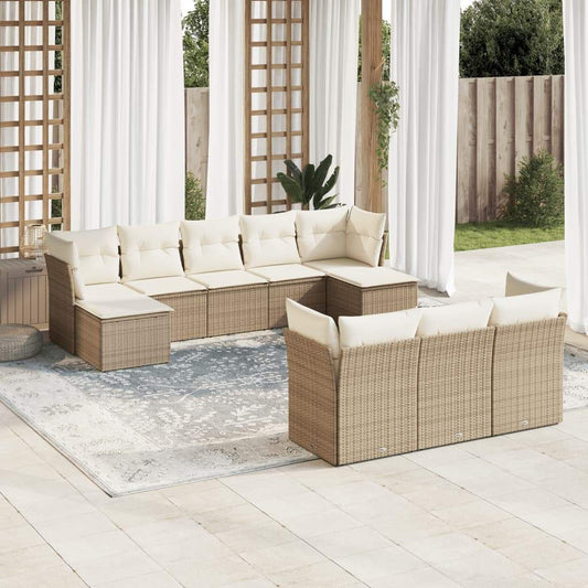 Set Divano da Giardino 10 pz con Cuscini Beige in Polyrattan - homemem39