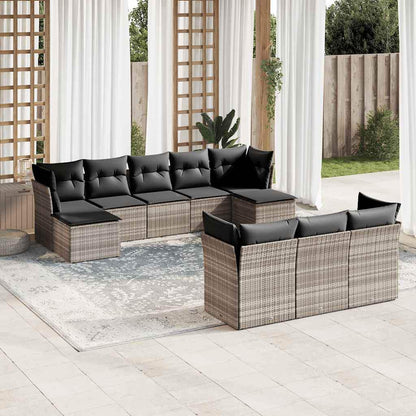 Set Divano Giardino 10 pz con Cuscini Grigio Chiaro Polyrattan - homemem39