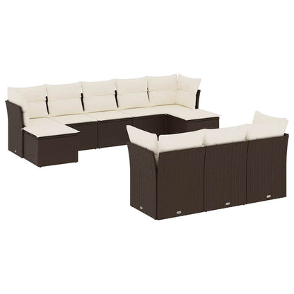 Set Divani da Giardino 10pz con Cuscini in Polyrattan Marrone | homemem39
