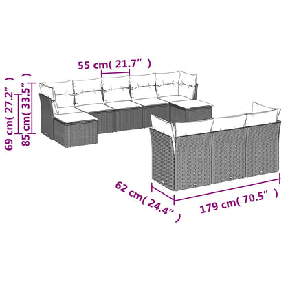 Set Divani da Giardino 10pz con Cuscini in Polyrattan Marrone | homemem39
