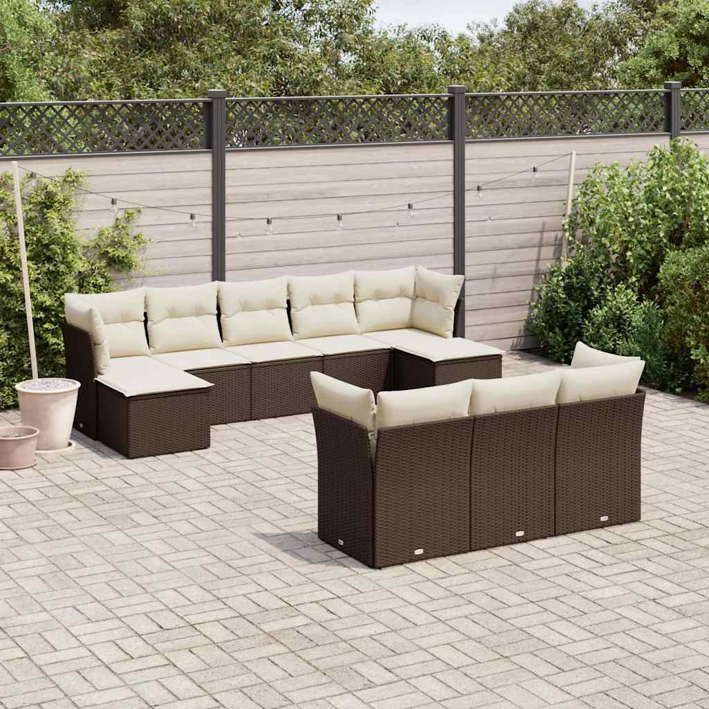 Set Divani da Giardino 10pz con Cuscini in Polyrattan Marrone | homemem39