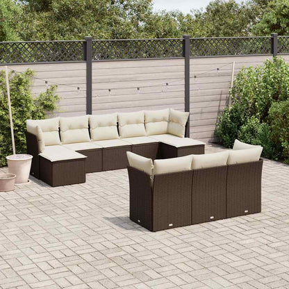 Set Divani da Giardino 10pz con Cuscini in Polyrattan Marrone | homemem39
