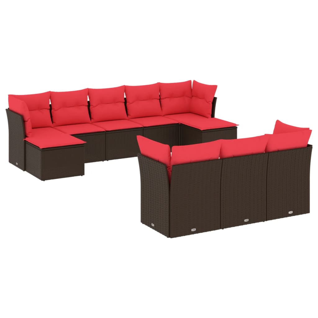 Set Divani da Giardino 10 pz con Cuscini Marrone in Polyrattan | homemem39