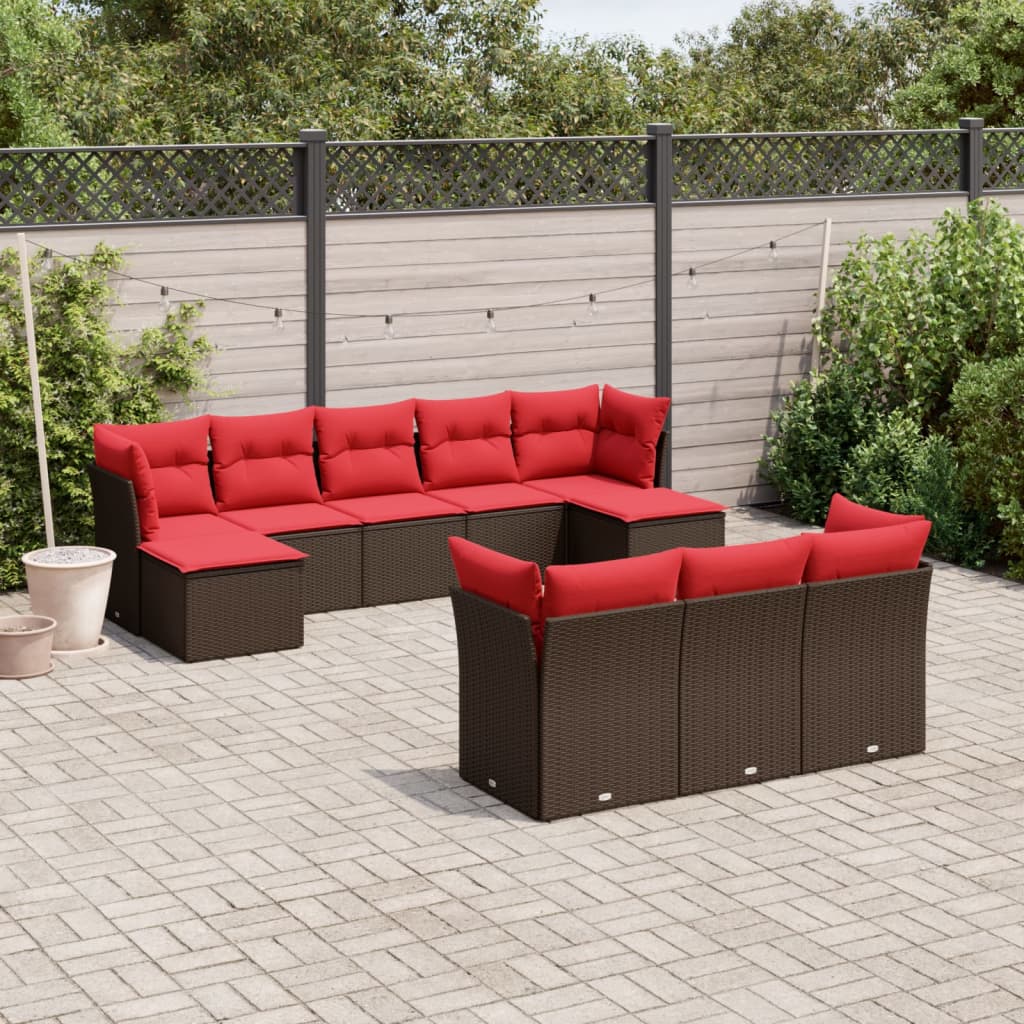 Set Divani da Giardino 10 pz con Cuscini Marrone in Polyrattan | homemem39