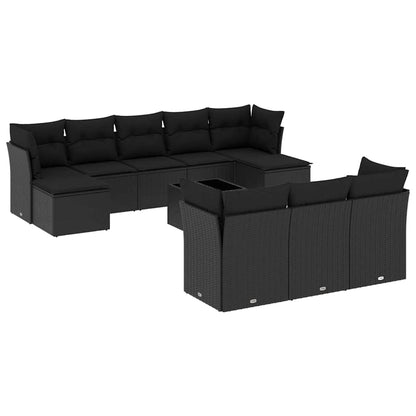 Set Divani da Giardino 11 pz con Cuscini in Polyrattan Nero | homemem39