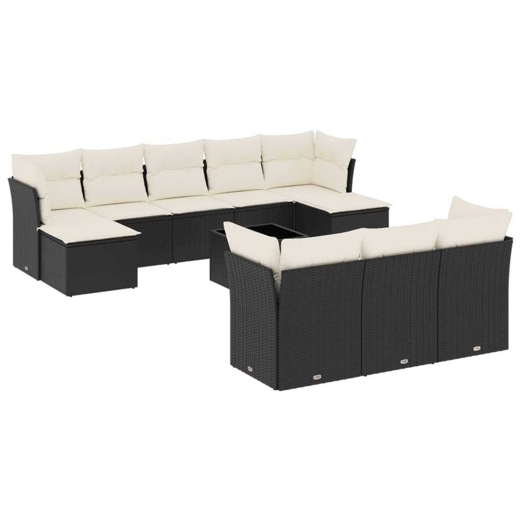 Set Divani da Giardino 11 pz con Cuscini in Polyrattan Nero - homemem39