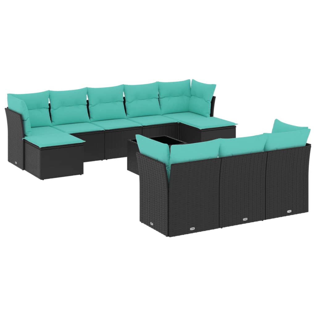 Set Divani da Giardino 11 pz con Cuscini Nero in Polyrattan | homemem39