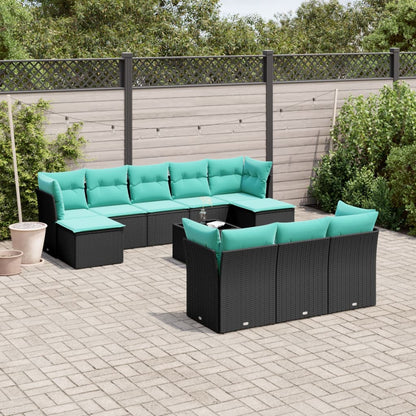 Set Divani da Giardino 11 pz con Cuscini Nero in Polyrattan | homemem39