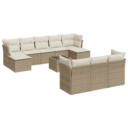 Set Divani da Giardino 11 pz con Cuscini Beige in Polyrattan | homemem39