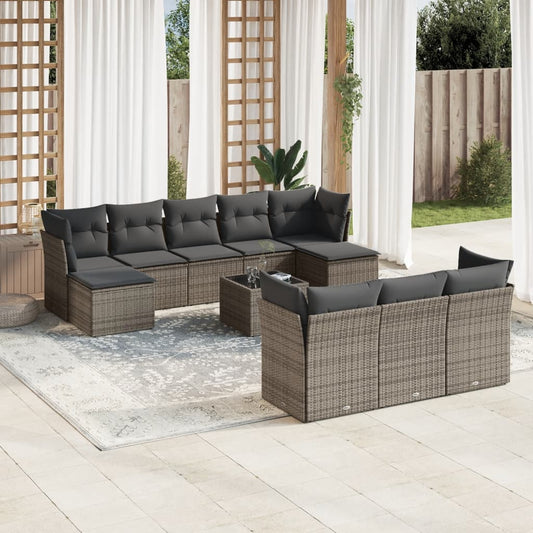 Set Divani da Giardino 11 pz con Cuscini in Polyrattan Grigio - homemem39