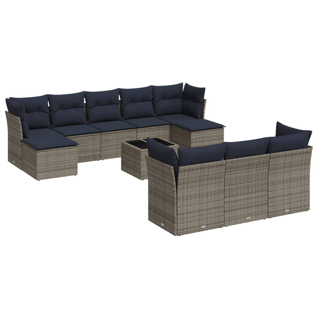 Set Divani da Giardino 11 pz con Cuscini Grigio in Polyrattan | homemem39