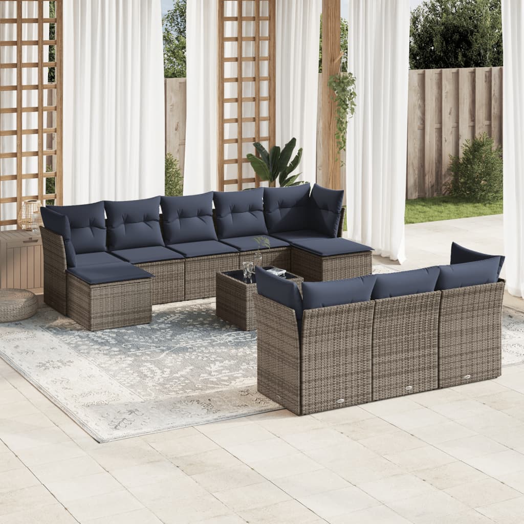 Set Divani da Giardino 11 pz con Cuscini Grigio in Polyrattan | homemem39