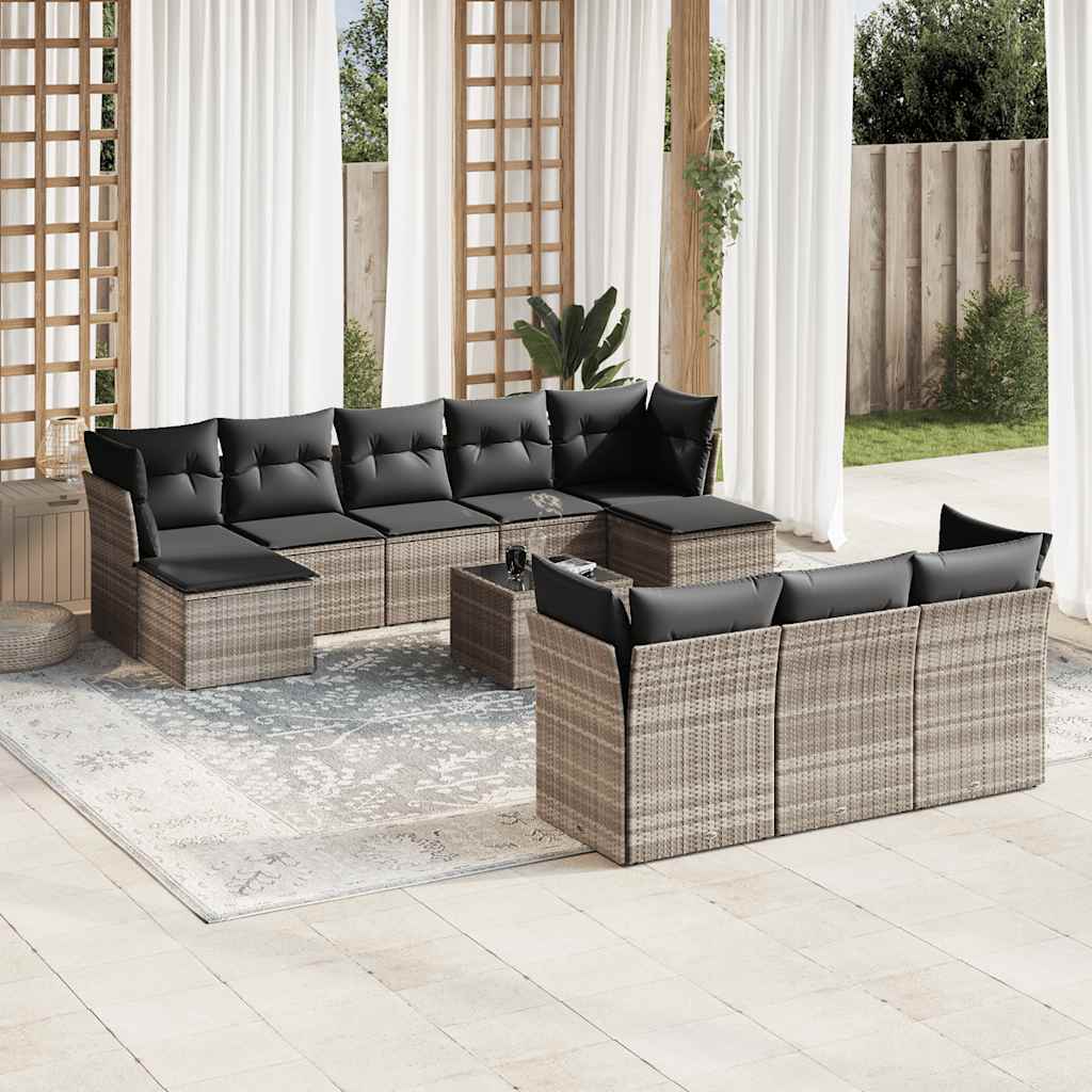 Set Divani da Giardino 11 pz con Cuscini in Polyrattan Grigio | homemem39