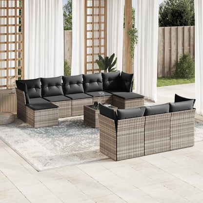Set Divani da Giardino 11 pz con Cuscini in Polyrattan Grigio | homemem39