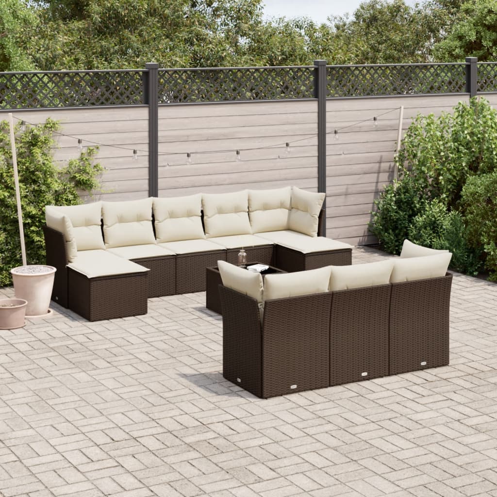 Set Divani da Giardino 11 pz con Cuscini Polyrattan Marrone | homemem39