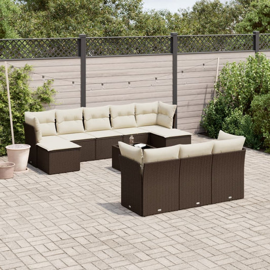 Set Divani da Giardino 11 pz con Cuscini Polyrattan Marrone - homemem39
