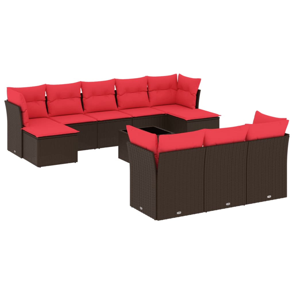 Set Divani da Giardino 11 pz con Cuscini Marrone in Polyrattan | homemem39