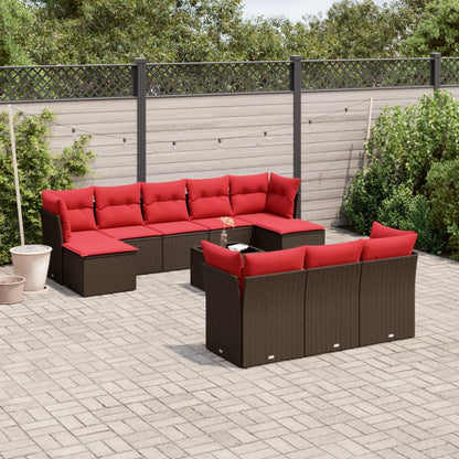 Set Divani da Giardino 11 pz con Cuscini Marrone in Polyrattan | homemem39