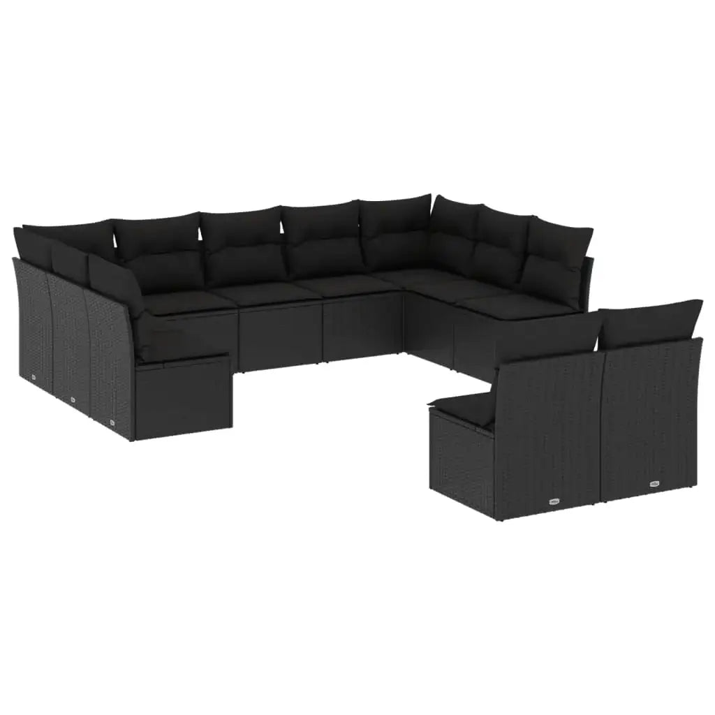 Set Divani da Giardino 11 pz con Cuscini in Polyrattan Nero - homemem39
