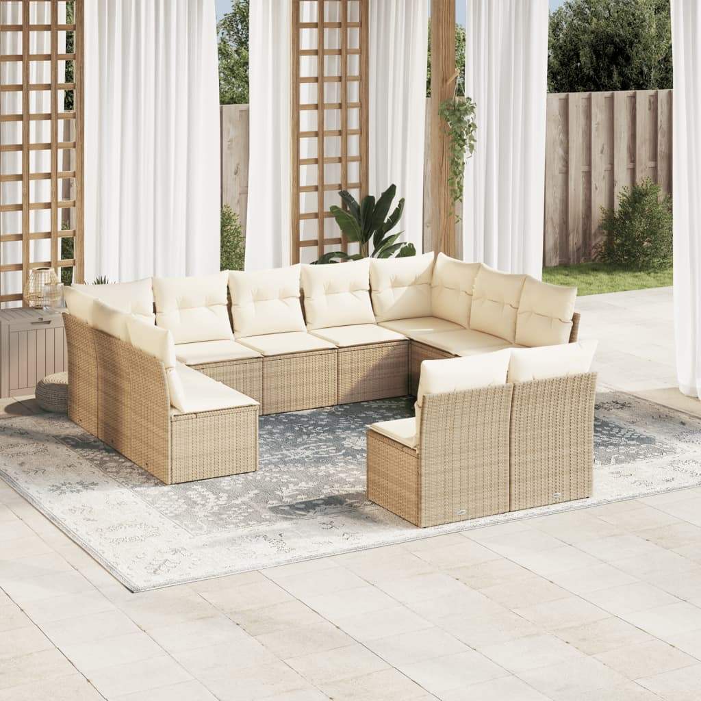 Set Divani da Giardino 11 pz con Cuscini Beige in Polyrattan - homemem39