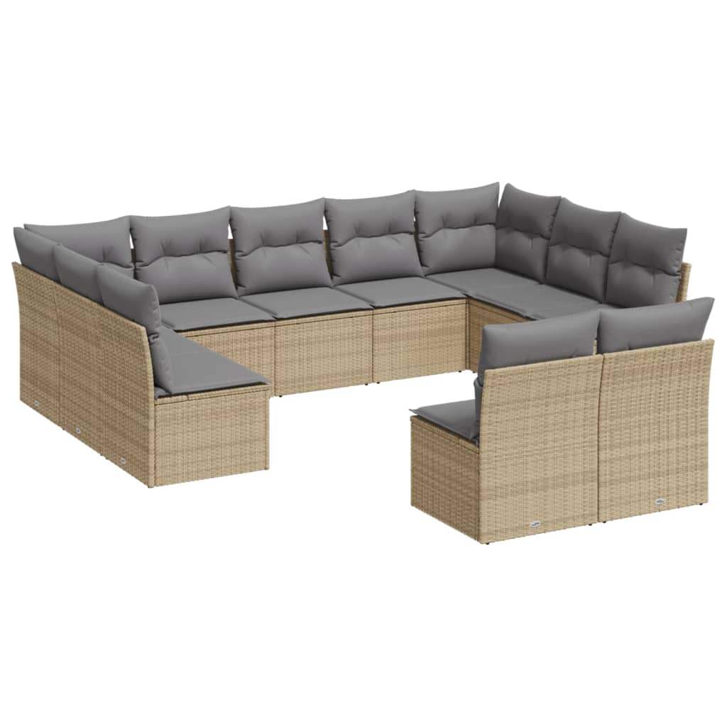 Set Divani da Giardino 11 pz con Cuscini Beige in Polyrattan - homemem39