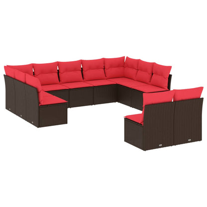Set Divani da Giardino 11 pz con Cuscini Marrone in Polyrattan | homemem39