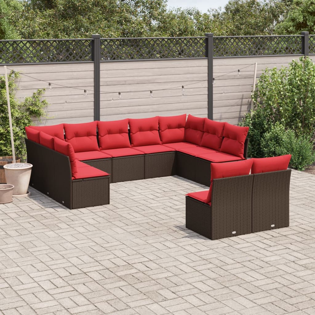 Set Divani da Giardino 11 pz con Cuscini Marrone in Polyrattan | homemem39