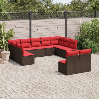 Set Divani da Giardino 11 pz con Cuscini Marrone in Polyrattan | homemem39