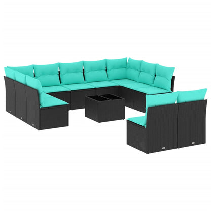 Set Divani da Giardino 12 pz con Cuscini Nero in Polyrattan | homemem39