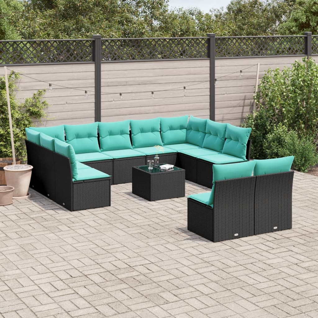 Set Divani da Giardino 12 pz con Cuscini Nero in Polyrattan | homemem39