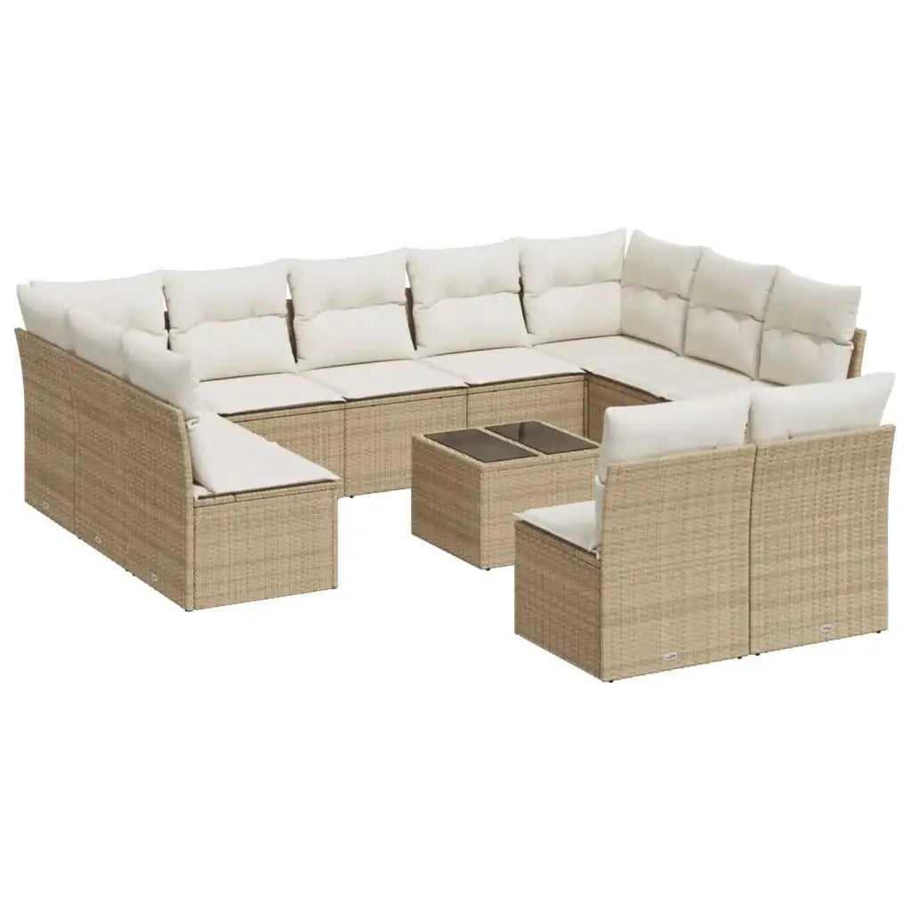 Set Divani da Giardino 12 pz con Cuscini Beige in Polyrattan - homemem39