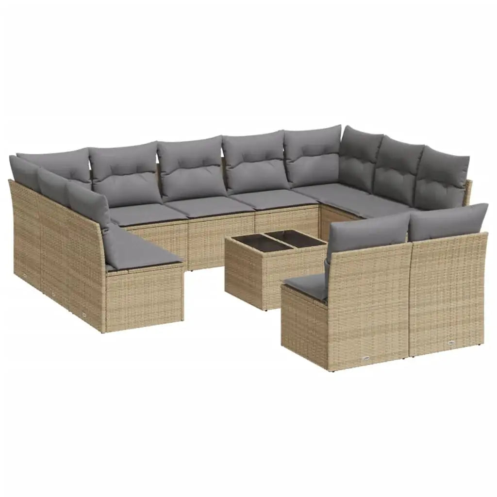 Set Divani da Giardino 12 pz con Cuscini Beige in Polyrattan - homemem39