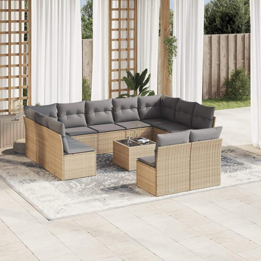 Set Divani da Giardino 12 pz con Cuscini Beige in Polyrattan - homemem39