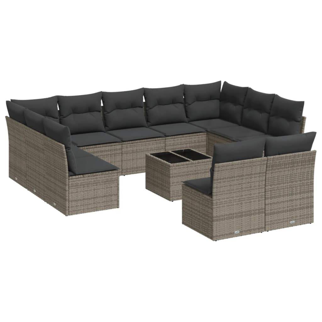Set Divani da Giardino 12 pz con Cuscini Grigio in Polyrattan - homemem39