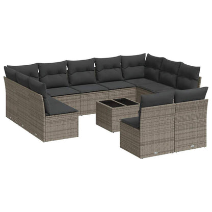 Set Divani da Giardino 12 pz con Cuscini Grigio in Polyrattan - homemem39
