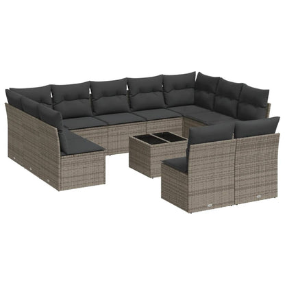 Set Divani da Giardino 12 pz con Cuscini Grigio in Polyrattan