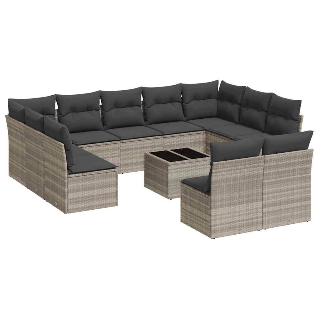 Set Divano Giardino 12 pz con Cuscini Grigio Chiaro Polyrattan - homemem39