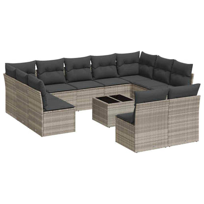 Set Divano Giardino 12 pz con Cuscini Grigio Chiaro Polyrattan - homemem39