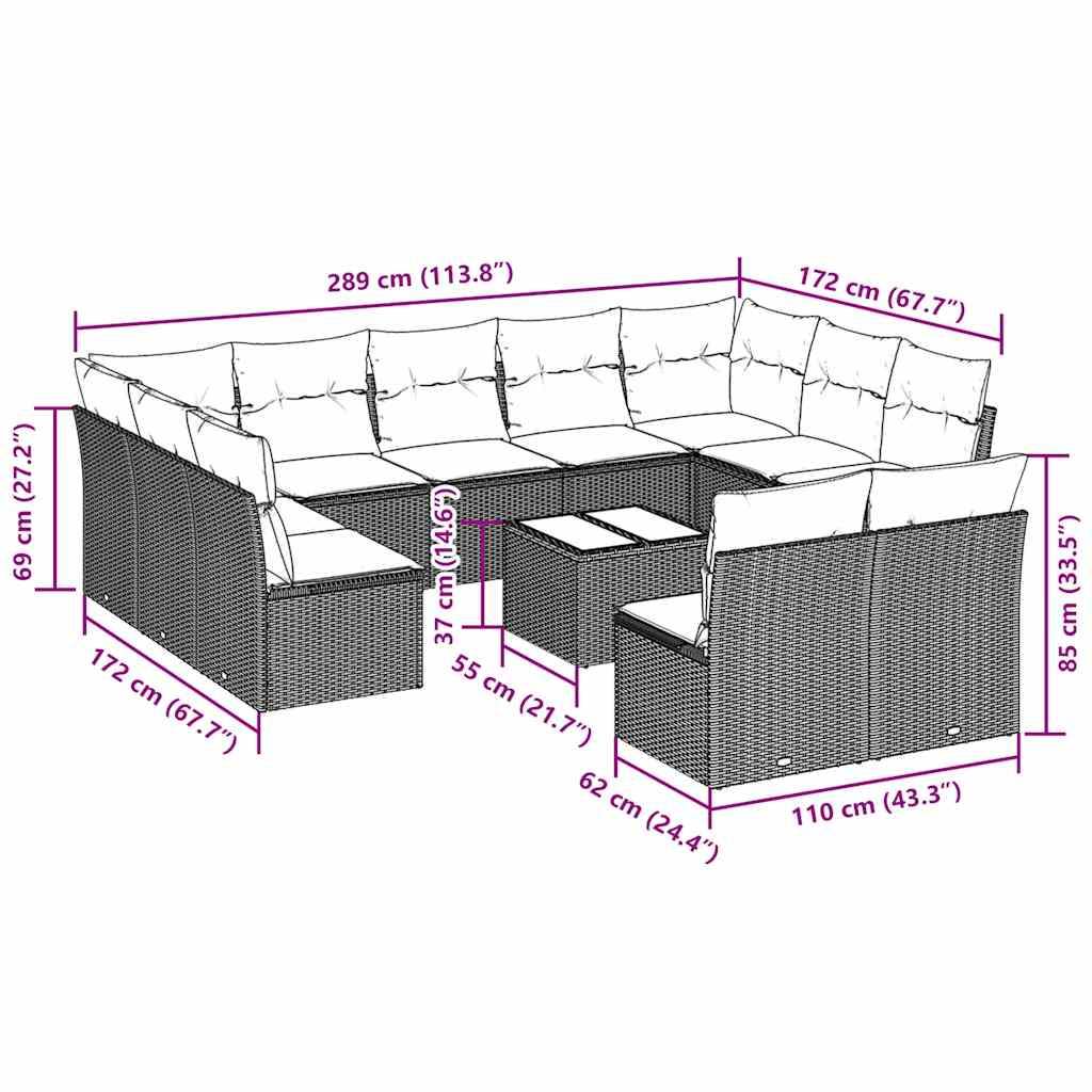 Set Divano Giardino 12 pz con Cuscini Grigio Chiaro Polyrattan - homemem39