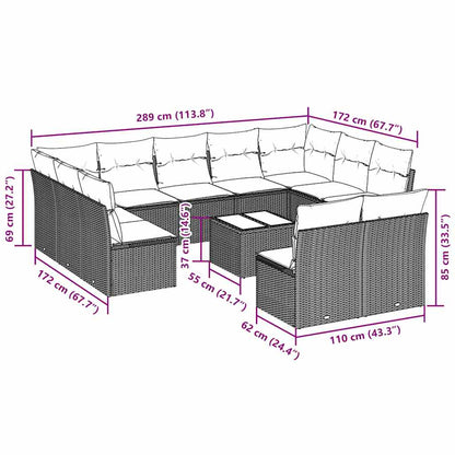Set Divano Giardino 12 pz con Cuscini Grigio Chiaro Polyrattan
