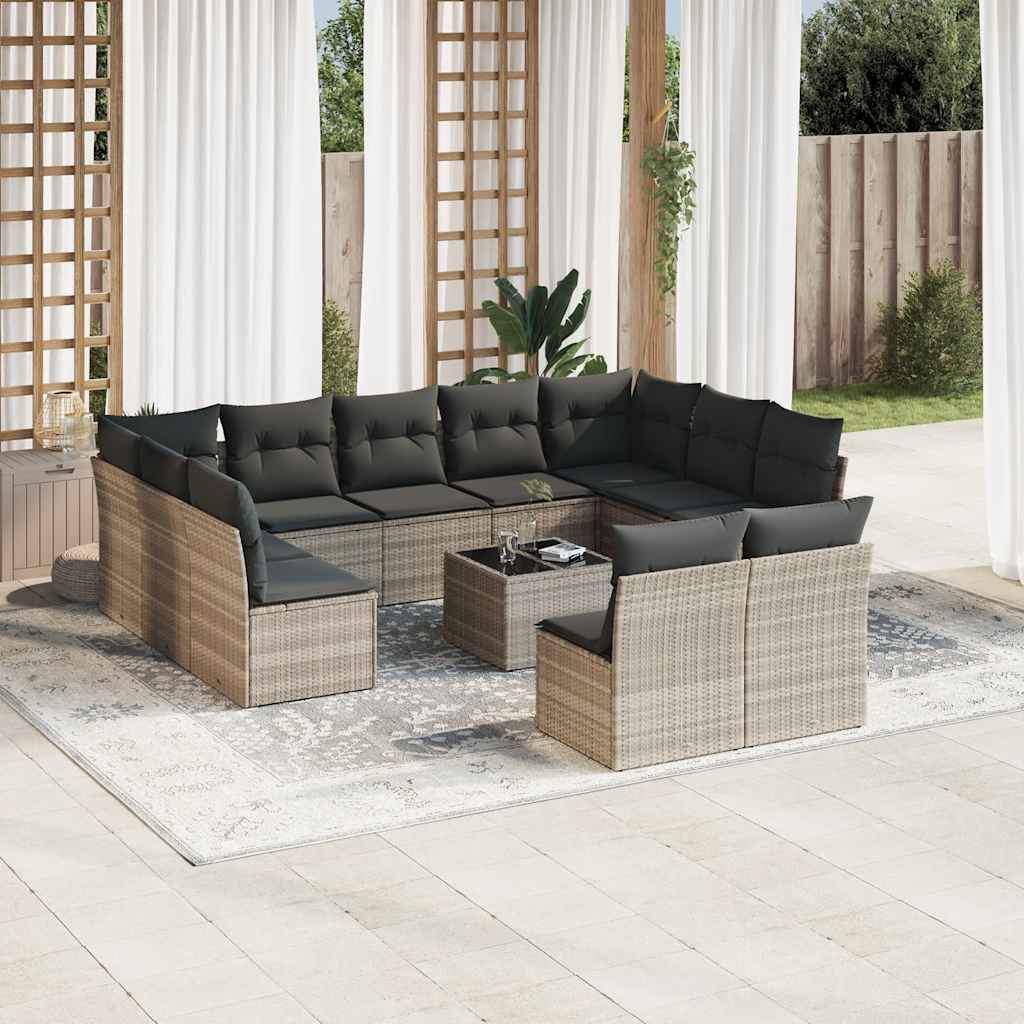 Set Divano Giardino 12 pz con Cuscini Grigio Chiaro Polyrattan - homemem39
