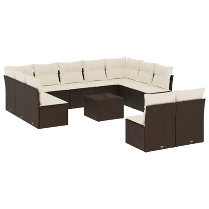 Set Divani da Giardino 12 pz con Cuscini Marrone in Polyrattan - homemem39