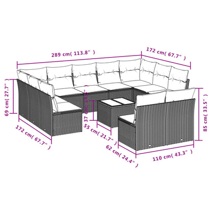 Set Divani da Giardino 12 pz con Cuscini Marrone in Polyrattan | homemem39